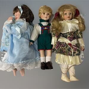 Set Of 3 VTG Collectible Swiss Boy,Lauren Anne Porcelain Bedtime Prayer Doll